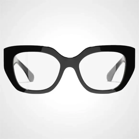 New CHANEL Eyeglasses Black Gold Cat Eye Clear Rotating Pearls 52mm - Picture 2 of 5